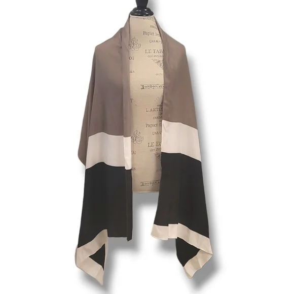 Ann Taylor 100% Silk Toupe, Black & Cream Wrap/Scarf - OS